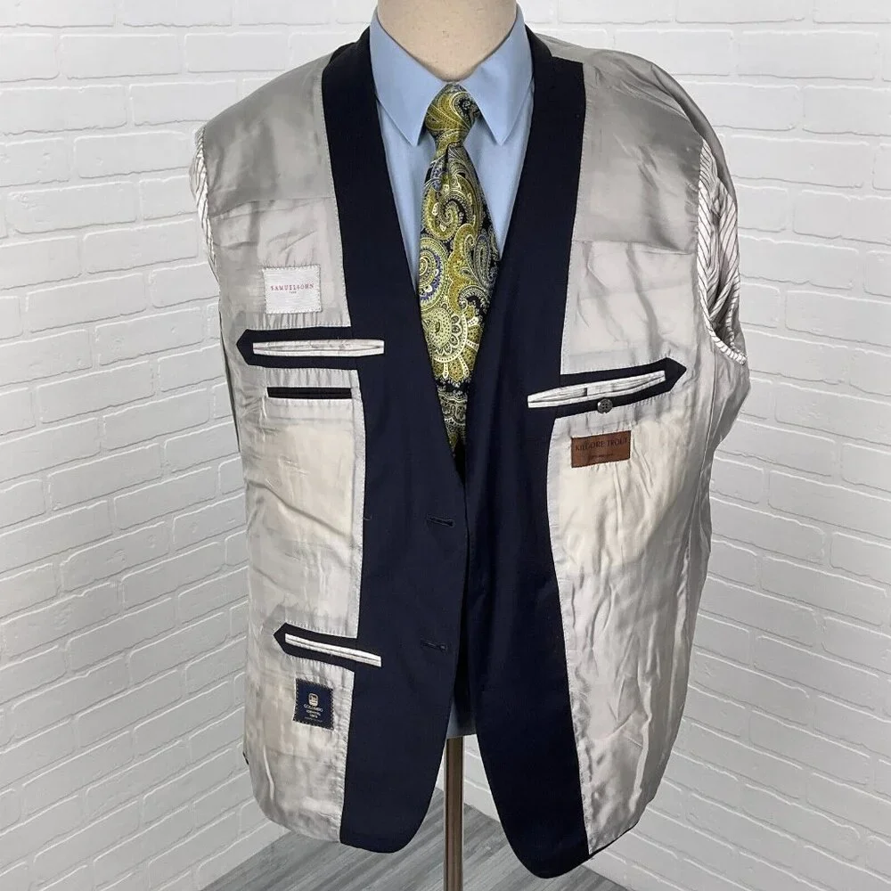 Samuelsohn Blazer Men 46R Blue Surgeon Cuffs Colombo‎ Icewool 150s Italy